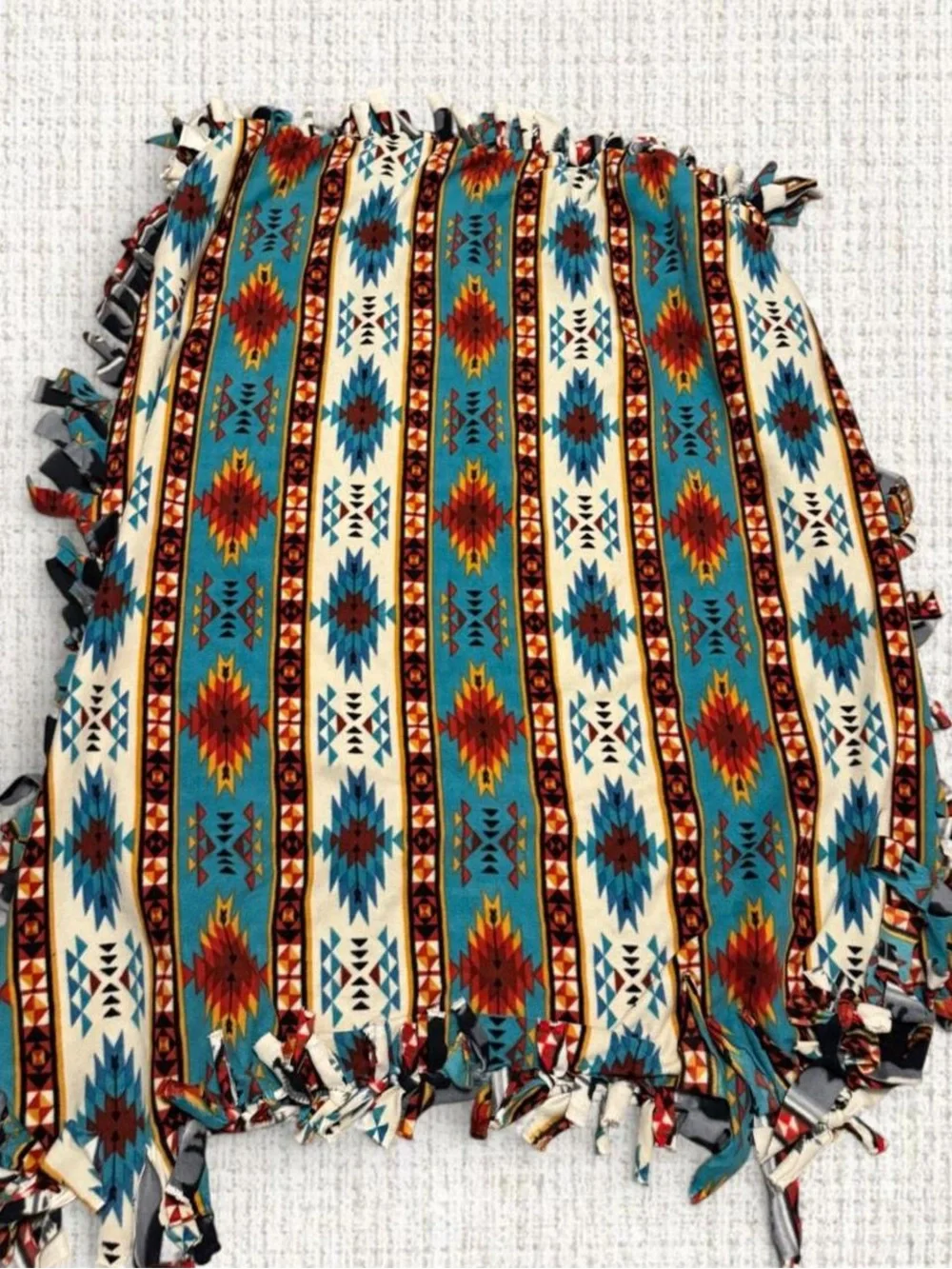 Handmade Reversible Southwest Bison Fleece Tie Blanket Western Aztec Throw